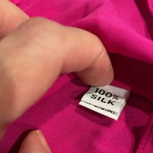 CHRISTINE ALCALAY 100%Silk Loose Fit Pink/Fuchsia Short Sleeve Blouse Size Small Pink