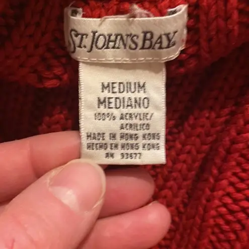 st. john's bay St. John’s Bay Red Chunky Cable Knit Cardigan EUC Sz M Acrylic Button Down