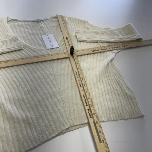 AEMI+CO Sweater Womens Small Cream Ribbed V Neck Pullover Long Sleeve Knit Soft