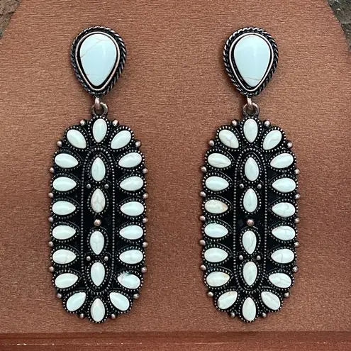 Faux White Buffalo Long Cluster Earrings Brown