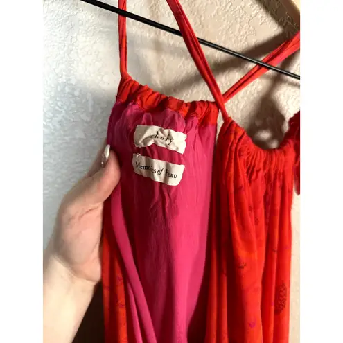 Chufy Huancayo Halter Lace Eyelet Maxi Dress Size Medium Large Red