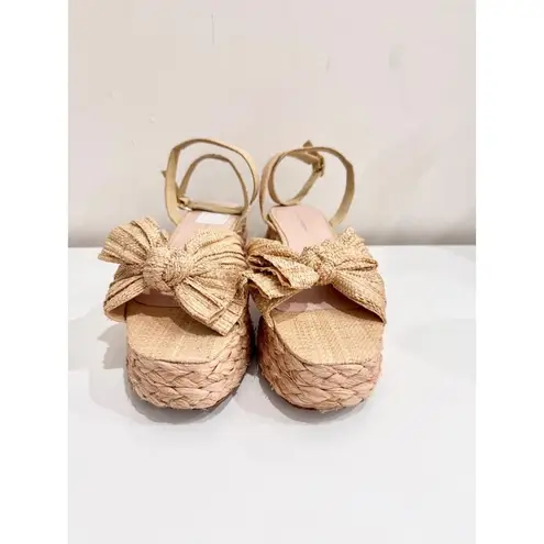 Loeffler Randall Gaby Pleated Bow Braided Espadrilles Sandals Natural Size 11
