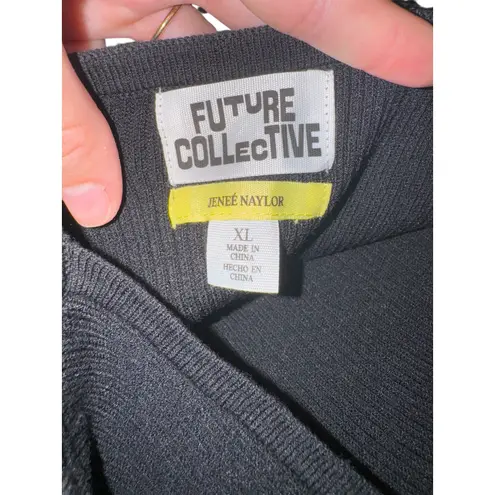 Future Collective Jenee Naylor Black Ribbed Knit Sleeveless Cutout Back Top XL