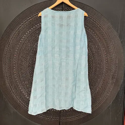 Flax Sleeveless Linen Dress S Blue Textured Lagenlook Minimalist Coastal Cottage