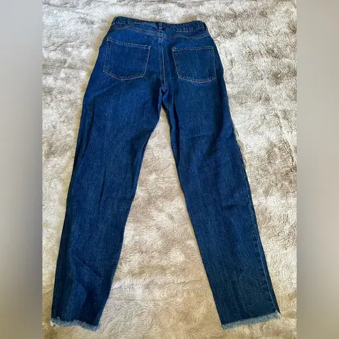 Nasty Gal Daphnea Paris Jeans Size L Womens High Rise Raw Hem Ankle Mom Jeans