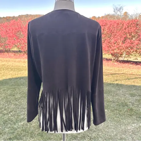 Karen Kane Brown faux suede jacket with fringe