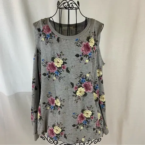 Retrology Gray Floral Cold Shoulder Sweatshirt Women’s Size Large