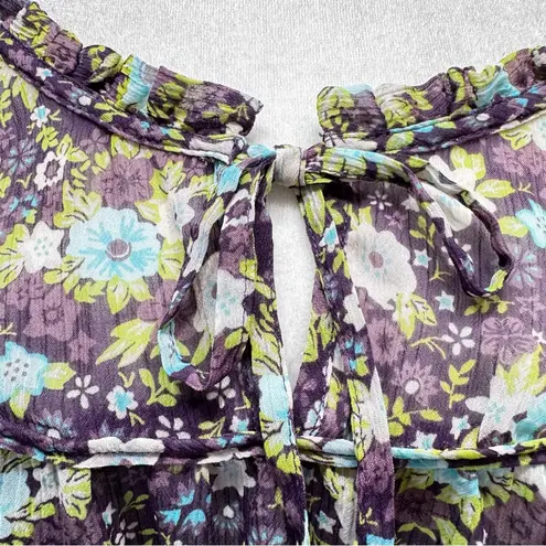 Decree Vintage Y2K Sheer Boho Floral Peasant Blouse Flowy Fairy Jabot Neck XL