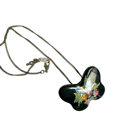 Vintage hand painted butterfly bird pendant necklace