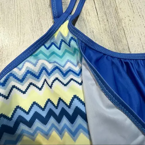 None Chevron Blouson Tankini Set Adjustable Spaghetti Straps Tie-Side Bottoms