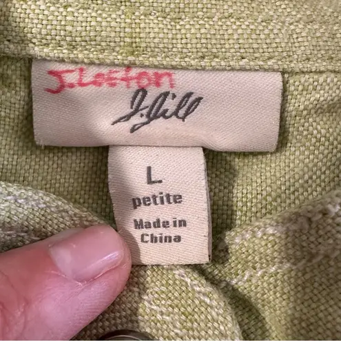 J Jill • Linen Blend Jacket Size L Petite Lime Green Front Pockets Blazer