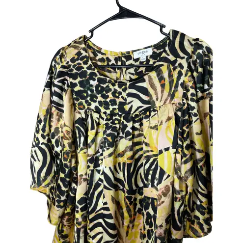 Umgee  Womens Mixed Animal Print Tiered Ruffle Sleeve Tunic Top Size L - Image 2