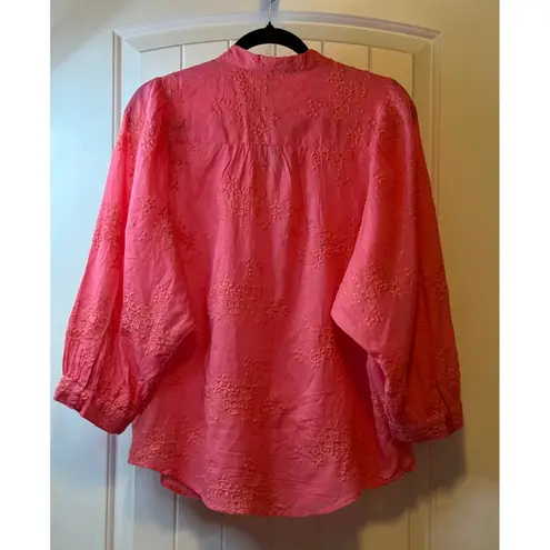 Anthropologie NWT Pilcro Embroidered Button Down Blouse Coral Petite LP Career # Pink Size undefined