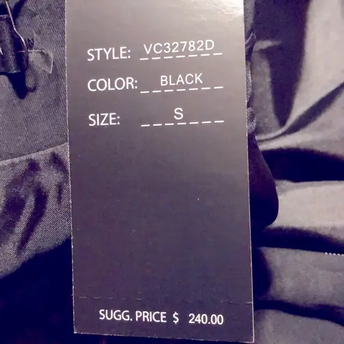 Vertigo Paris Vertigo black dress, draped neckline, faux leather on bottom, size small **NEW**