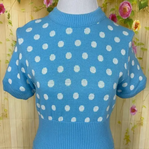 Vintage Blue FINE KNITS By ROGER  Polka Dot Sweater Dress