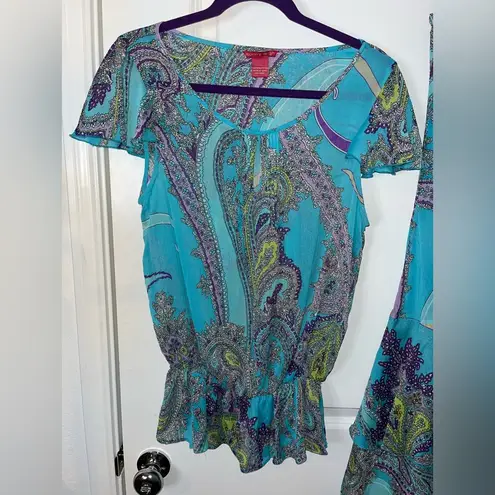 Sunny Leigh Vintage Y2K Blue Paisley Print Handkerchief Skirt and Top Set Sz Med