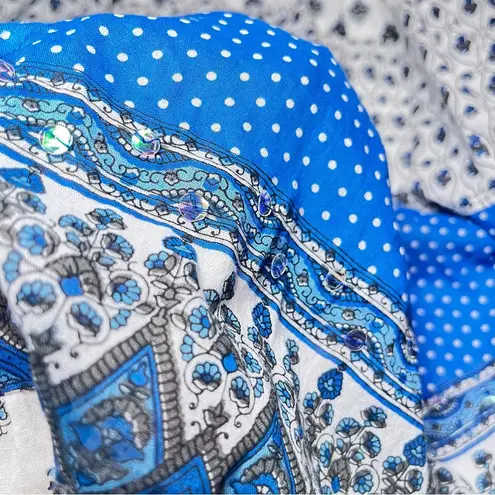 NATURLS Boho Knee Length‎ Skirt Prairie Gypsy Hippie Blue White Paisley Size M