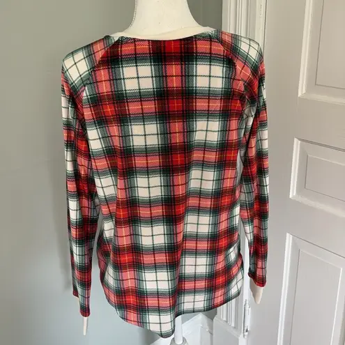 Cuddl Duds  Plaid Pajama Top Long Sleeve Fleece Red Green Holiday Size Small