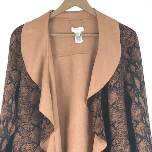 cupio Cardigan Womens L Brown Black Snake Print Open Front Boho Casual