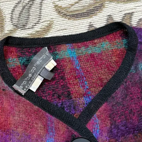 Vintage Wool Sweater Cardigan Colorful Plaid Mohair Jacket Tony Lambert L Large Red