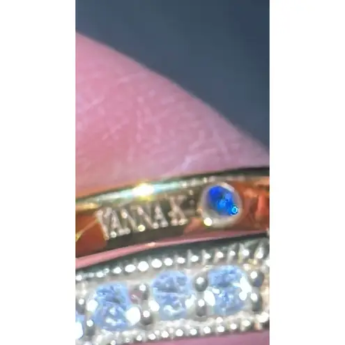 Vanna K Sterling Silver gold tone firing blue clear stones sz 6💙1 3/8" Long