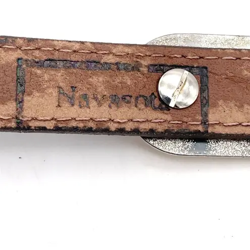 Vintage Navasota Western Leather Belt Moose Buckle Star Canoe Conchos Size M USA Brown