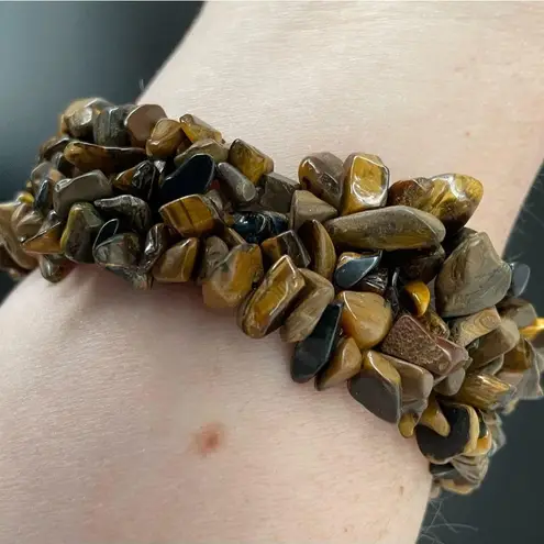 Handmade NWOT Natural healing gemstones yellow tiger eye color bracelet, 3 strands spring