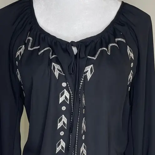 Takara Women's Peasant Embroidered Geometric Cottage Core Blouse Top M