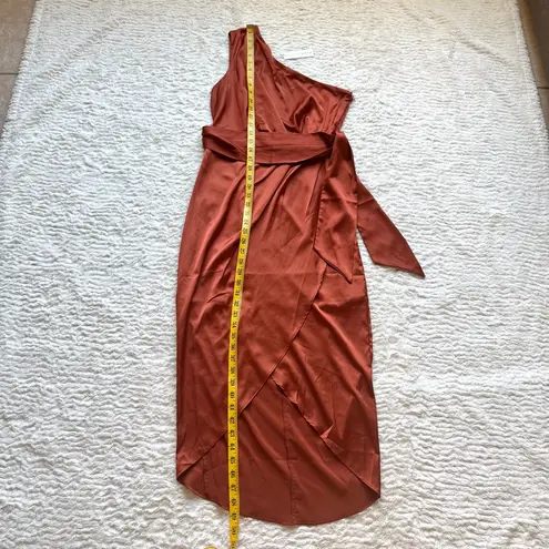 Baltic Born Celia Satin One Shoulder Midi Dress S Rust Pleated Belted Silky NWT