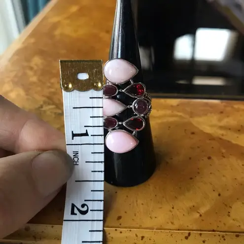 Natural Pink Opal Ruby Garnet Sterling Silver Cocktail Ring Size 7