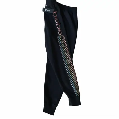 Bebe NWT  SPORT Glitter LOGO STRIPE JOGGER Pant