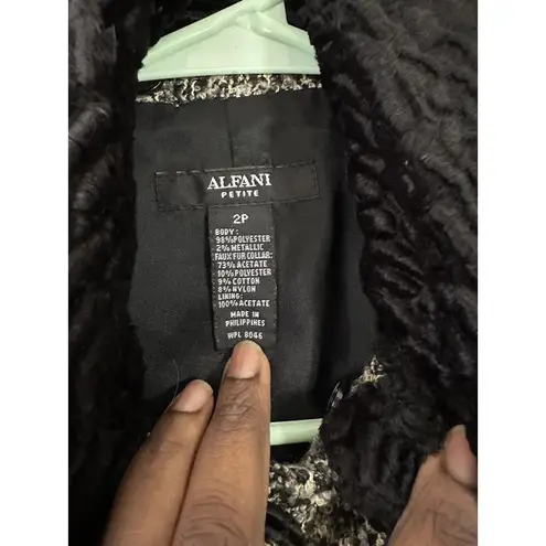 Alfani Petite Women's Blazer Sz 2P Tweed Belted Removable Collar Cropped Jacket