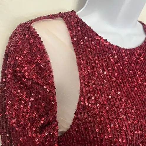 LuxeDress Red Sequin Mini Dress Sz S Mesh Cutout Bling Glam Cocktail Valentine