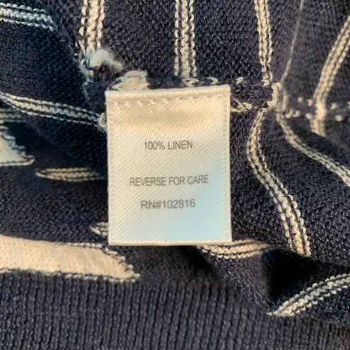 Garnet Hill Striped V Neck 100% Linen Sweater Blue White M Preppy Natural Fibers