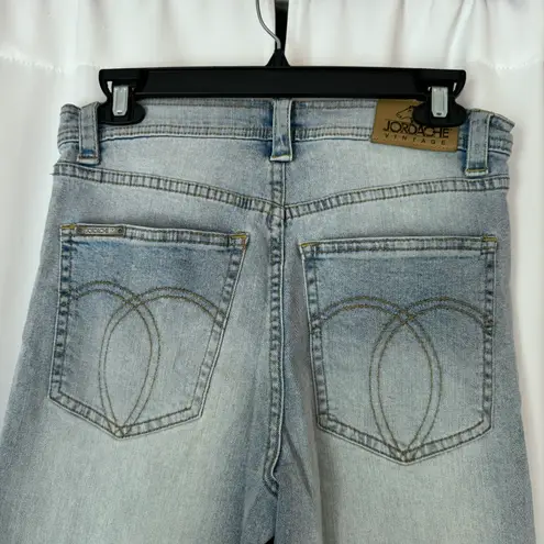 Jordache High Waisted Distressed Ripped Hem Crop Flared Wide Leg Jeans Size 28