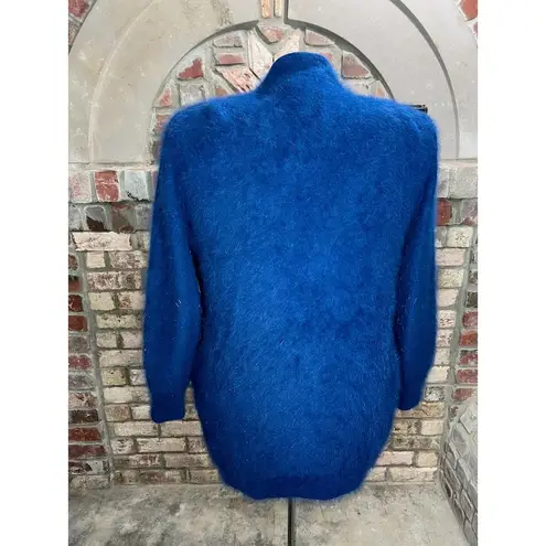 sweater coat fuzzy beaded sequin flower angora blue Size XL