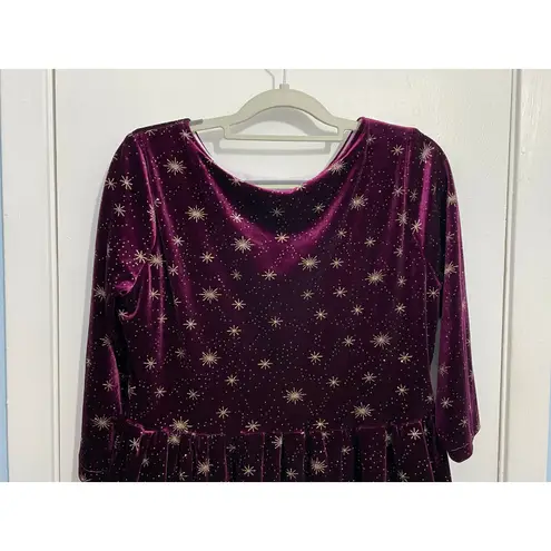 Handmade Celestial Purple Velvet Dress Small Gold Stars Whimsygoth Witchy
