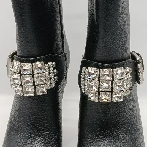 Karl Lagerfeld Mable Boot Women 6.5 Black Leather Crystal Embellished Whimsygoth