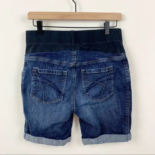 Oh Baby by Motherhood Half Belly Panel Maternity Denim Jean Shorts, S Blue Size undefined
