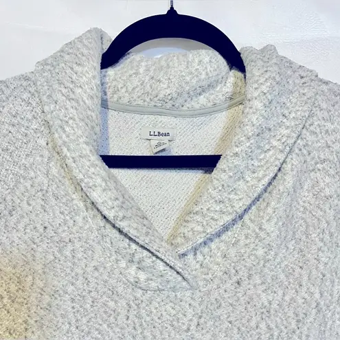 LL Bean Heritage Marled Fleece Shawl Collar Pullover Small Grey Cream Cozy EUC Gray