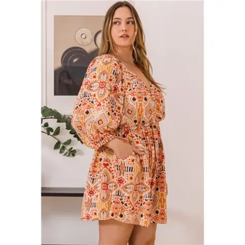 Oddi NWT Full Size Printed Ruff Sleeve Romper with Pockets