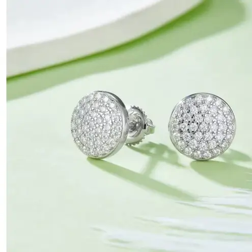 Boutique Sparkling Iced Crystal Round Stud Earrings Silver Plated Stainless