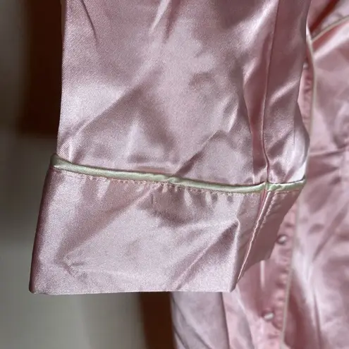 Pink K Light Pink Satin Floral Embroidered Pajama Long Sleeve Lounge Top Large