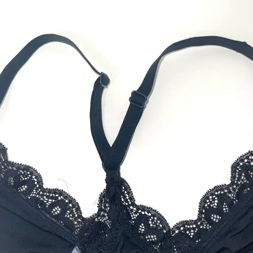 Aerie Black Satin Lace Trim Triangle Racerback Unlined Bralette