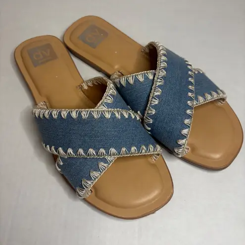 DV Dolce Vita Juneau Denim Criss Cross Slides Sandals Women's Size 9.5 Blue