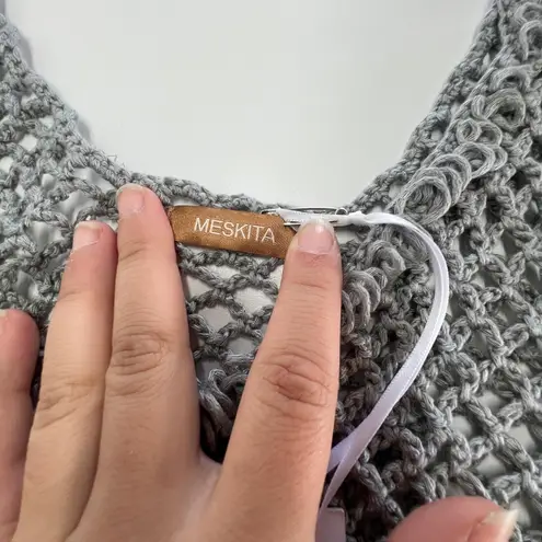 Meskita Tank Top Womens Small Crochet Fringe Boho Knit Festival Layered Beach Gray