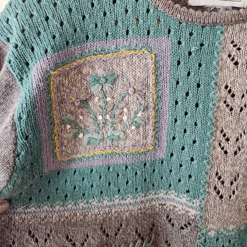 Jantzen Vintage Floral Eyelet Hand Embroidered Sweater Women’s Size XL Cottage