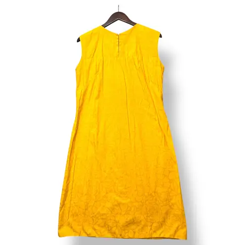 Vintage Key West Hand Print Womens Yellow Floral Dress Sz 14 Modern 10/12