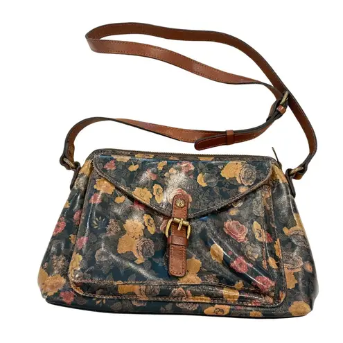 Patricia Nash Leather Denim Fields Olive Avellino Crossbody Bag