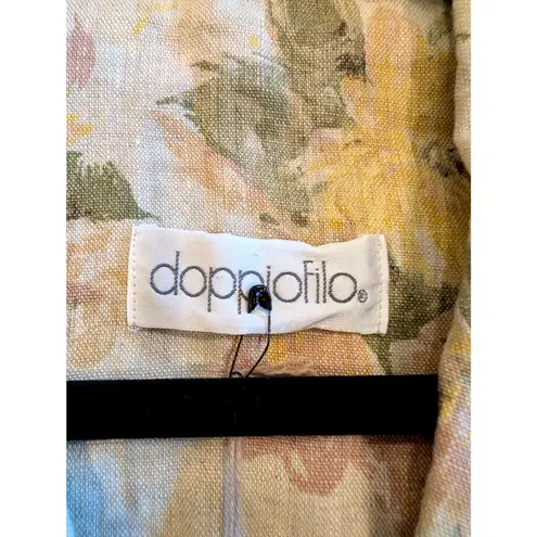 Vintage Doppio Filo Floral Linen Blend Button Front Vest Yellow Size M